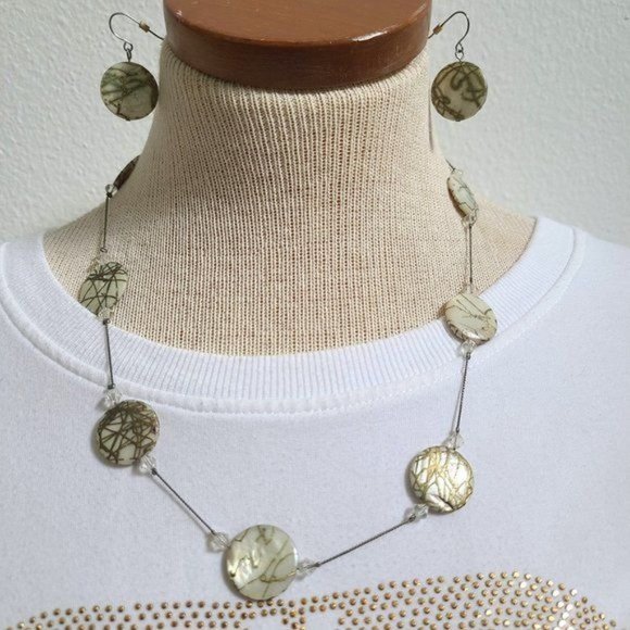 Marble style glass bead  Necklace/Earring set - Picture 1 of 6